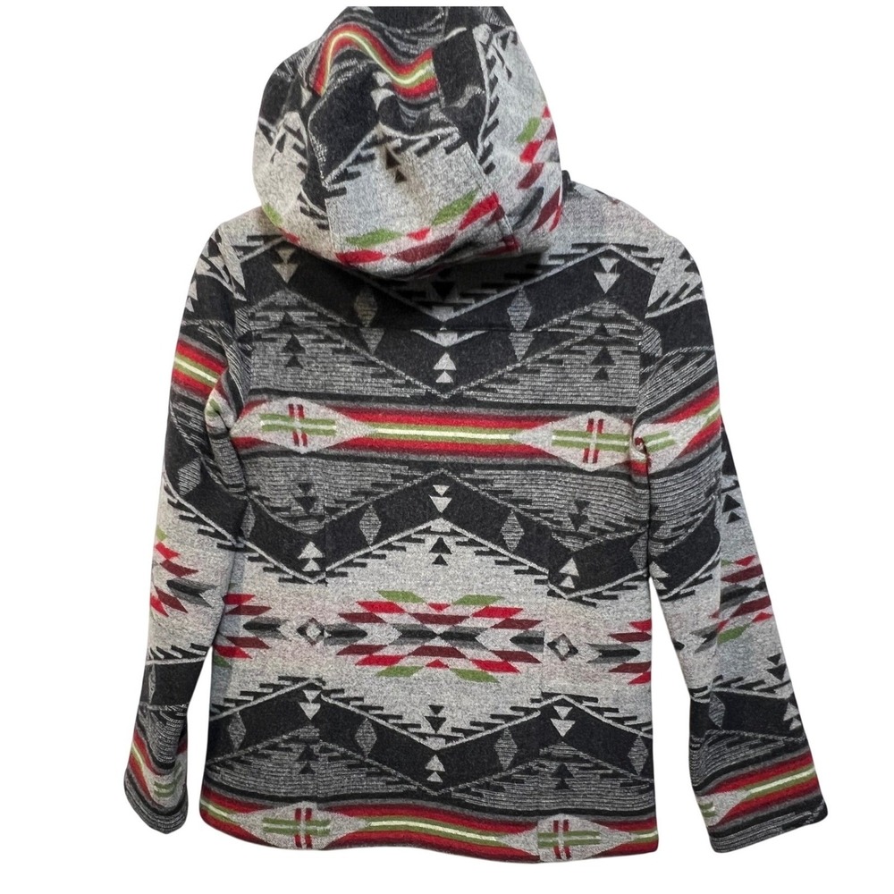 Pendleton Womens Wool Hooded Jacket Southwestern Aztec Zip Up M Grey Black Red - Picture 8 of 13
